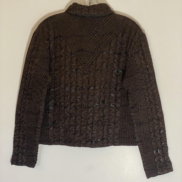 UBU Jacket Womens PL Brown Crinkle Quilted Textured Full Zip Collared Petite - Picture 14 of 16